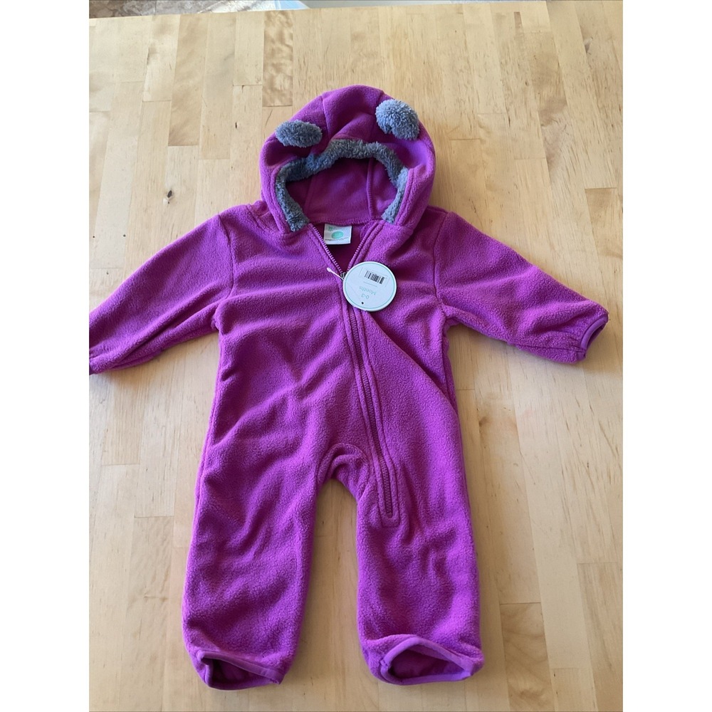NWT Cuddle Club Baby Bunting Bear Fleece One Piece Bodysuit Purple Pink 0-3M